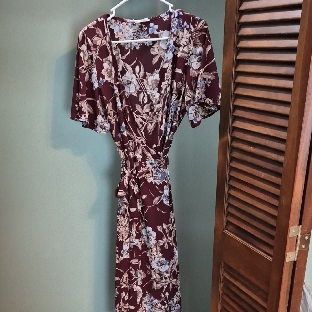 By Together Burgundy Floral Midi Wrap Dress